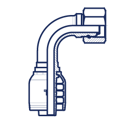 Фитинг предпресованный BSP внутренняя резьба конус 60° O'RING угол 90° шестигранная гайка BS 5200 - ISO 12151-6 (серия H)