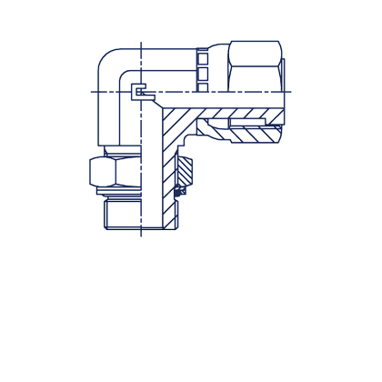 Угловой адаптер UNF 90° обж. гайка упл. тип G
